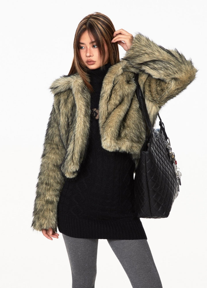 【BLACK BB】Fur style simple short silhouette jacket  BK0068