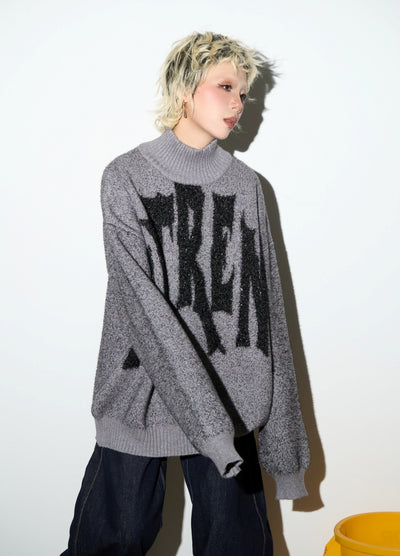 【MICHINNYON】Front initial design high neck silhouette knit sweater  MY0029