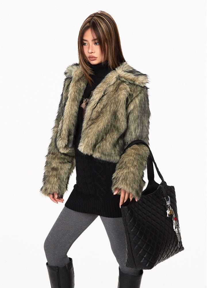 【BLACK BB】Fur style simple short silhouette jacket  BK0068