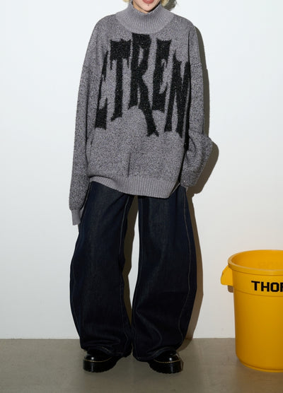 【MICHINNYON】Front initial design high neck silhouette knit sweater  MY0029