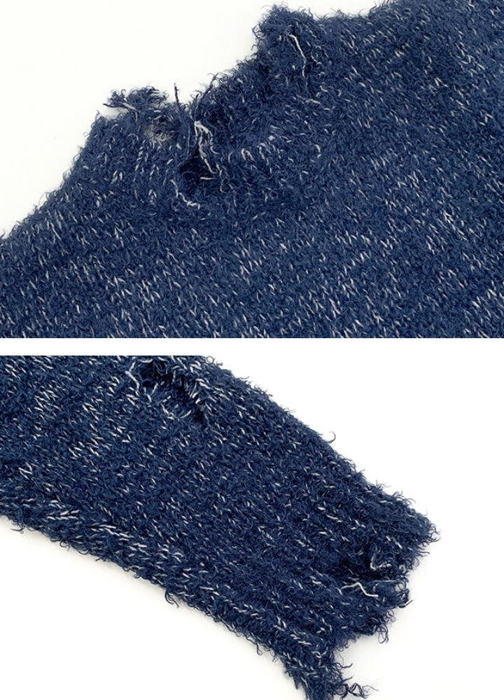 【MICHINNYON】Mid-distressed simple color multi-knit sweater  MY0033