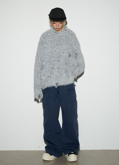 【MICHINNYON】Mid-distressed simple color multi-knit sweater  MY0033