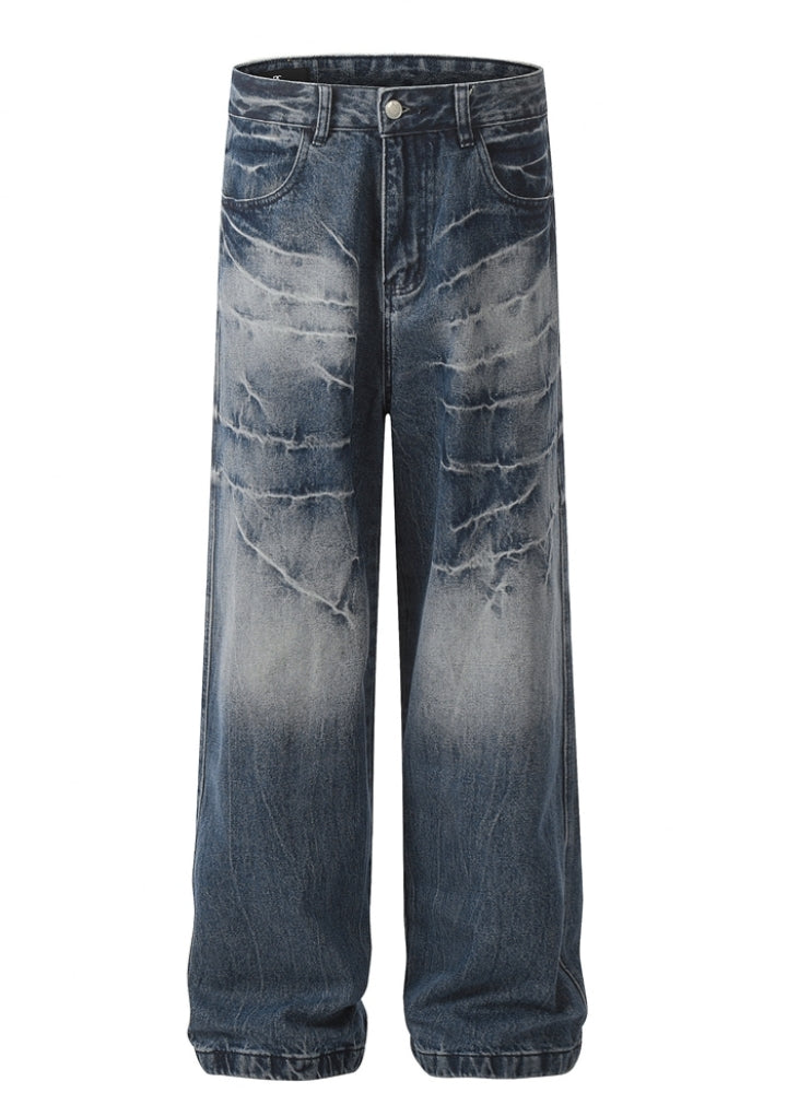 【W3】Crack Thunder Design Wide Silhouette Denim Pants  WO0098