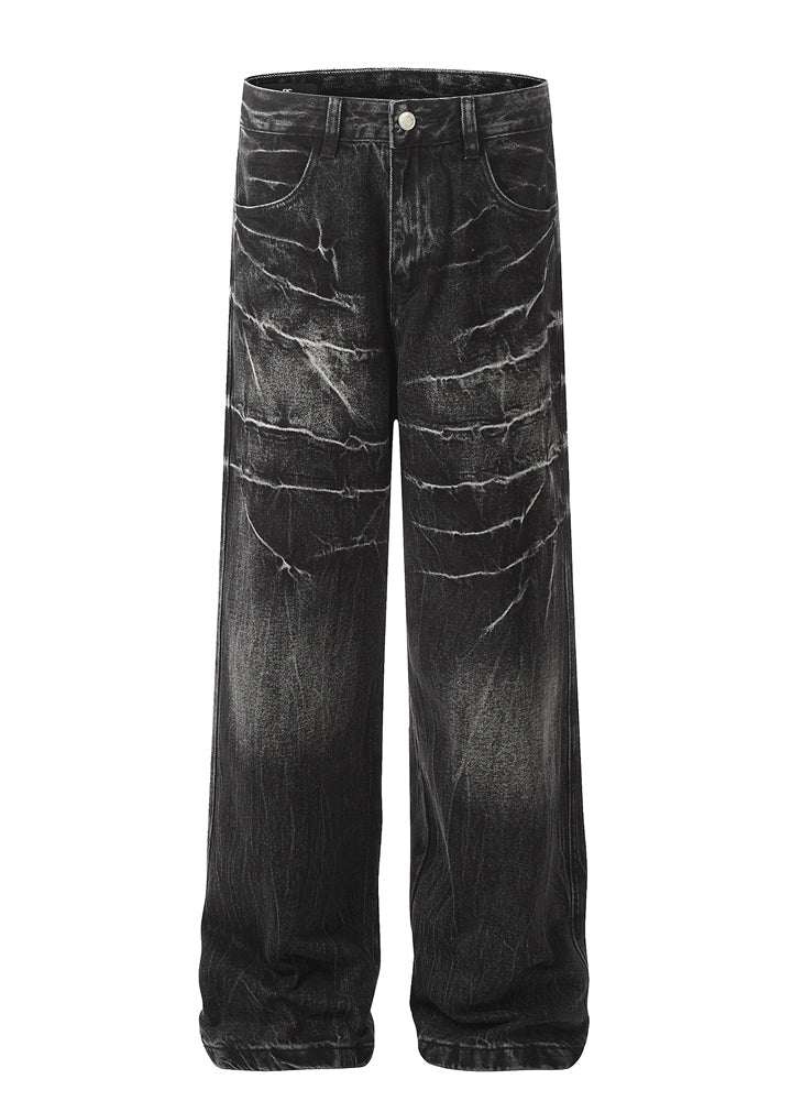 【W3】Crack Thunder Design Wide Silhouette Denim Pants  WO0098