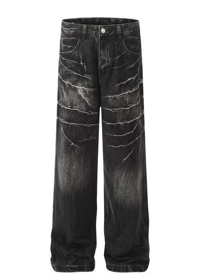 【W3】Crack Thunder Design Wide Silhouette Denim Pants  WO0098