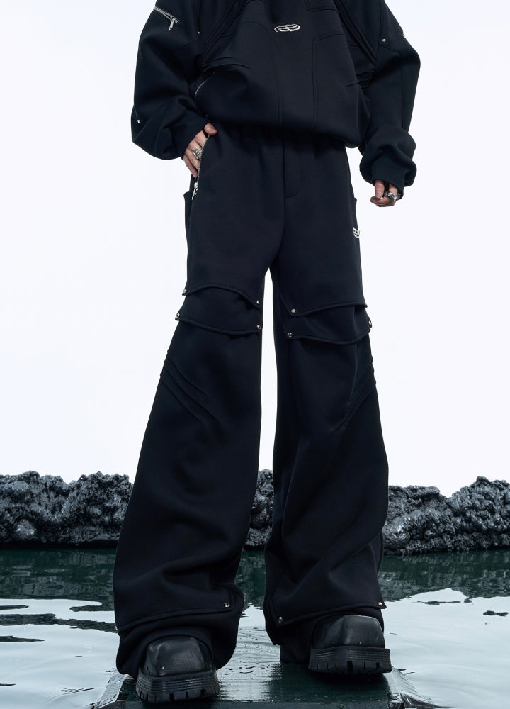 【Culture E】Gimmick line design silhouette black slacks pants  CE0165