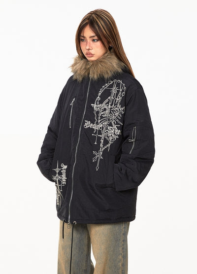 【BLACK BB】Front subculture design loose silhouette fur style jacket  BK0065