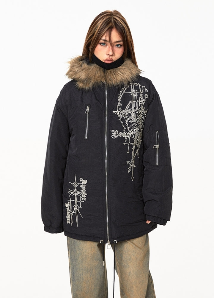 【BLACK BB】Front subculture design loose silhouette fur style jacket  BK0065