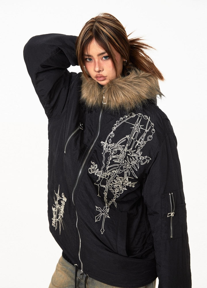 【BLACK BB】Front subculture design loose silhouette fur style jacket  BK0065