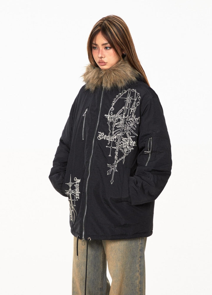 【BLACK BB】Front subculture design loose silhouette fur style jacket  BK0065