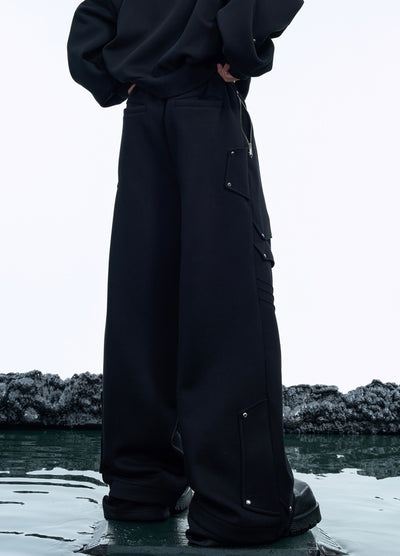 【Culture E】Gimmick line design silhouette black slacks pants  CE0165