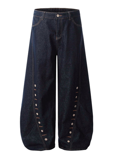 【Blacklists】Hem point button design balloon wide silhouette denim pants  BL0047