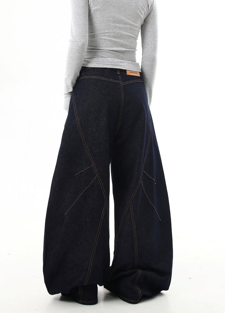 【Blacklists】Hem point button design balloon wide silhouette denim pants  BL0047