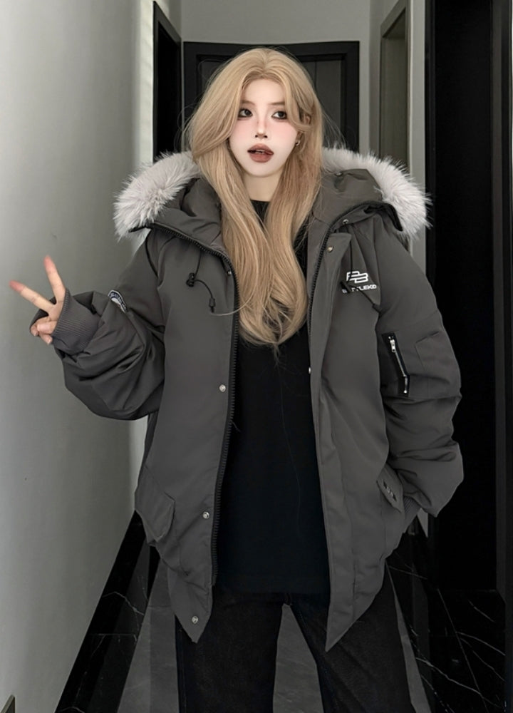 【W3】Grunge sporty design dull color fur jacket  WO0091