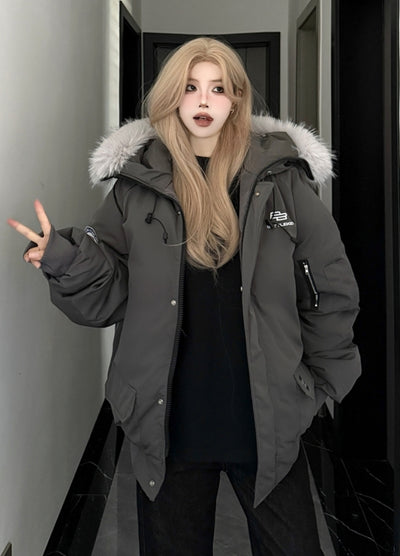 【W3】Grunge sporty design dull color fur jacket  WO0091