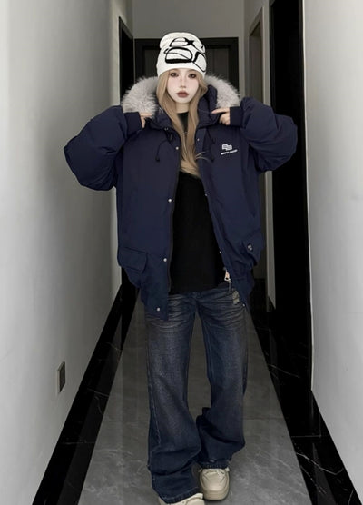 【W3】Grunge sporty design dull color fur jacket  WO0091