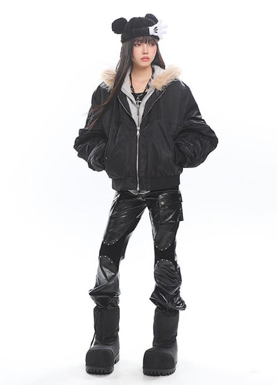 【UNCMHISEX】Fur hoodie Y2K double zip design jacket  UX0042