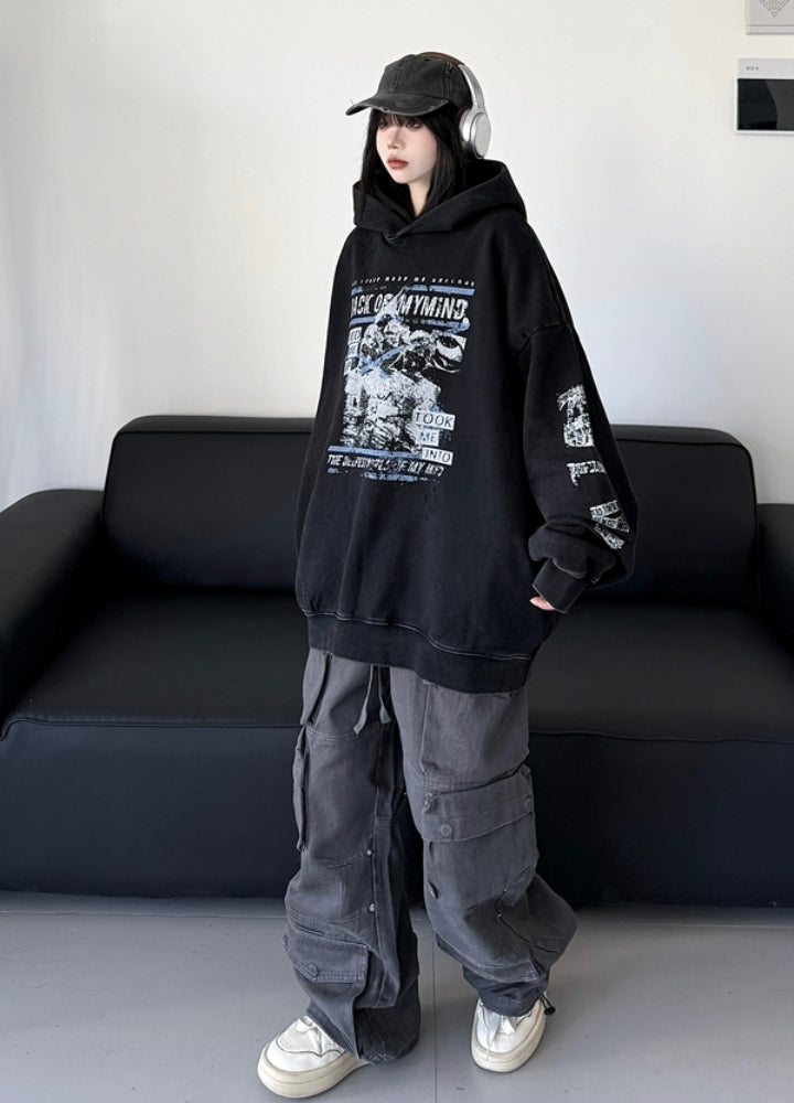 【W3】Front side design casual style oversized silhouette hoodie  WO0097