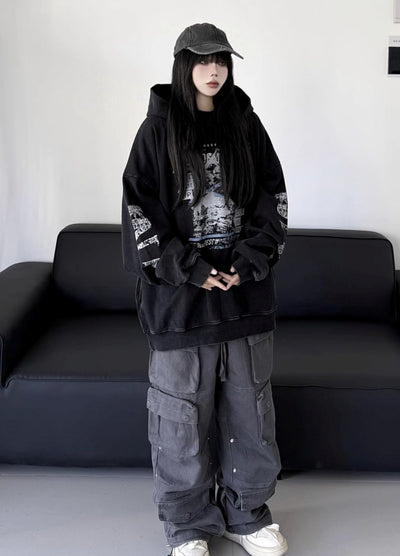 【W3】Front side design casual style oversized silhouette hoodie  WO0097