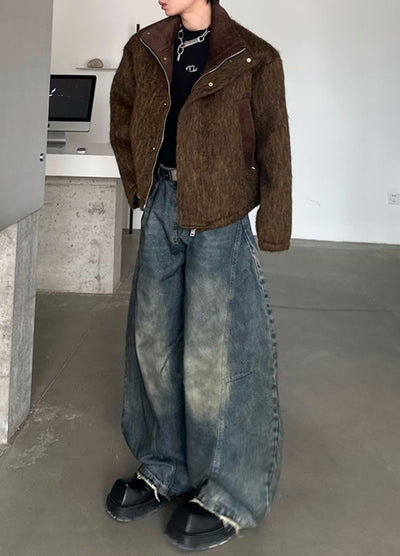 【MARTHENAUT】Double wash distressed vintage street wide denim pants  MH0066