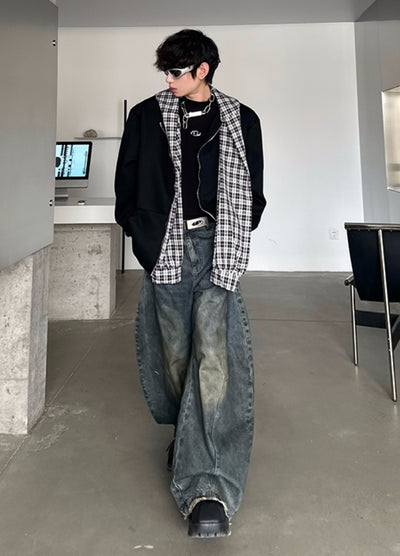 【MARTHENAUT】Double wash distressed vintage street wide denim pants  MH0066