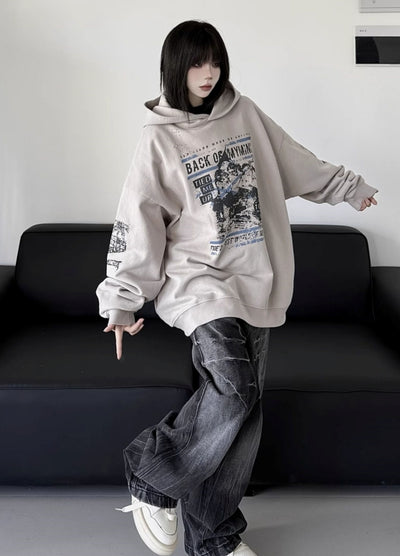 【W3】Front side design casual style oversized silhouette hoodie  WO0097