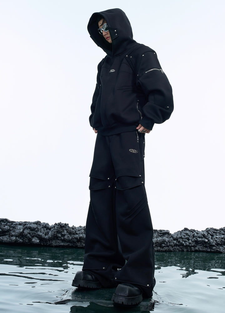 【Culture E】Gimmick line design silhouette black slacks pants  CE0165