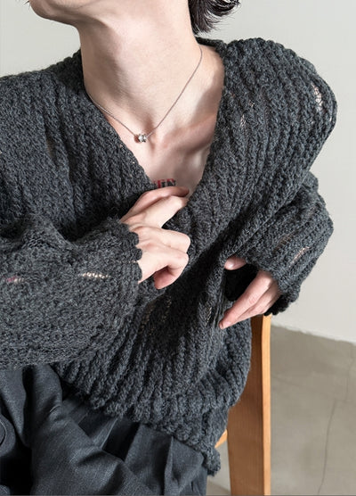 【Very Fewest】Loose style basic design grunge knit sweater  VF0038