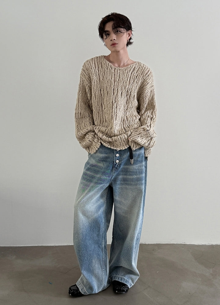 【Very Fewest】Loose style basic design grunge knit sweater  VF0038