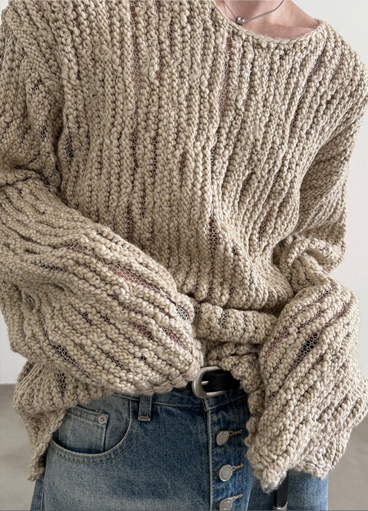 【Very Fewest】Loose style basic design grunge knit sweater  VF0038