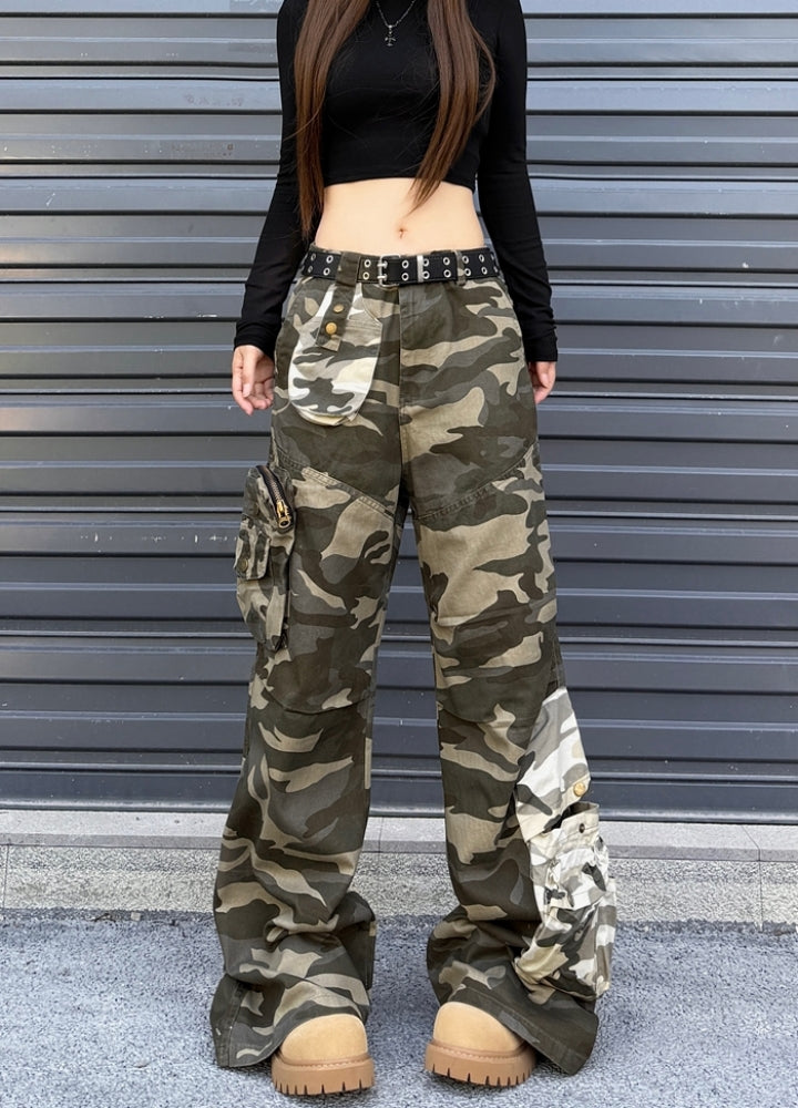 【W3】Gimmick pocket design docking camouflage pants  WO0089