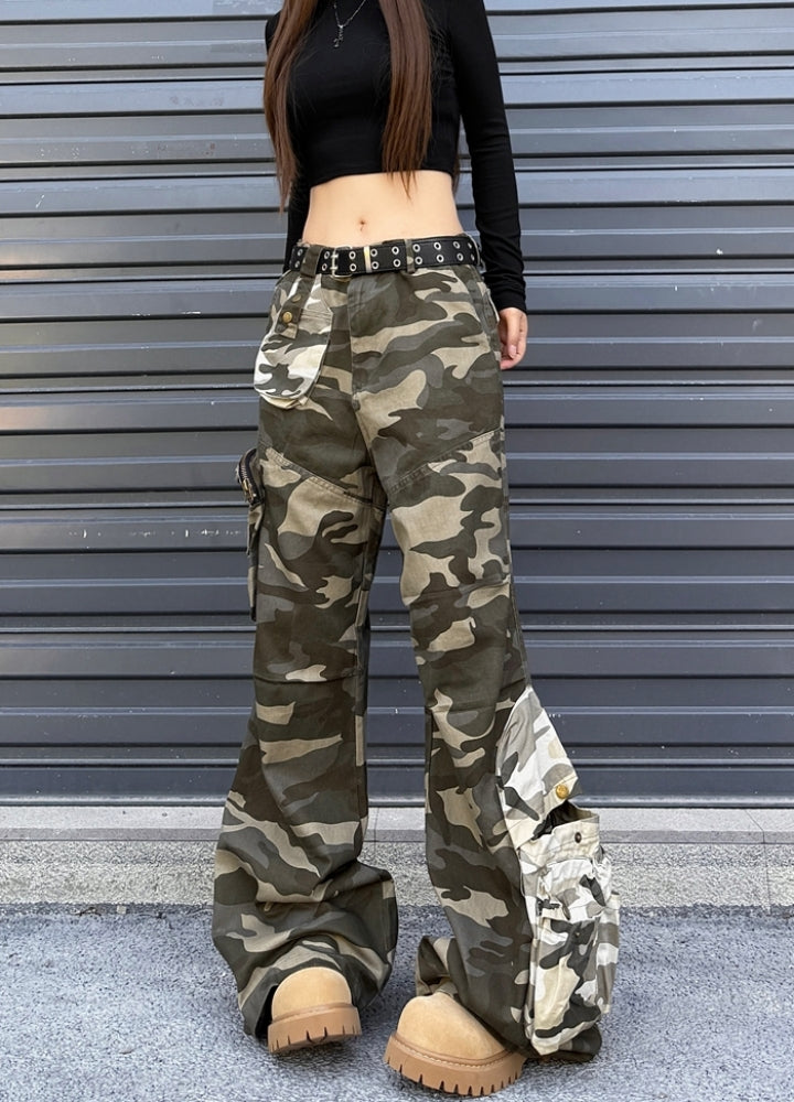 【W3】Gimmick pocket design docking camouflage pants  WO0089