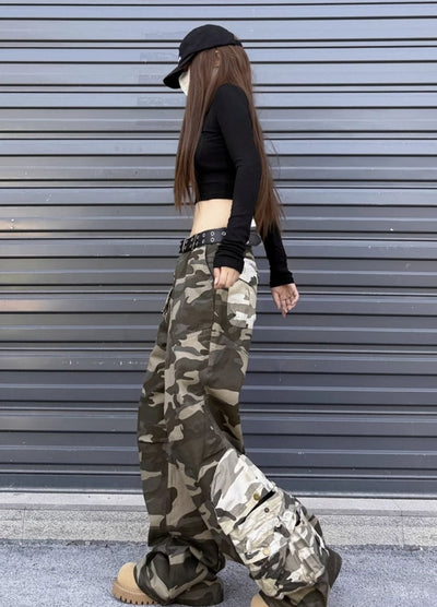 【W3】Gimmick pocket design docking camouflage pants  WO0089