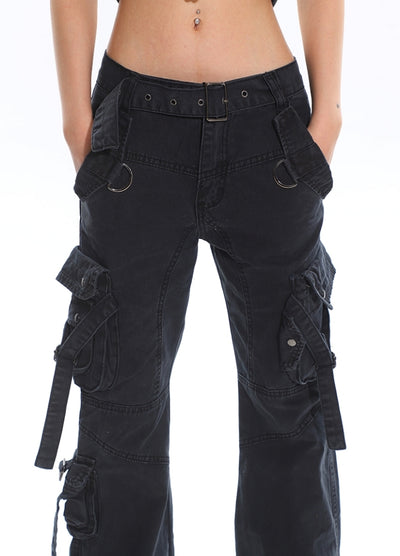 【UNCMHISEX】Multi-suspender design multiple cargo denim flare pants  UX0038