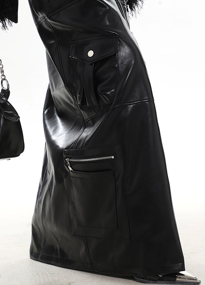 【UNCMHISEX】Full zip gimmick synthetic leather design skirt  UX0037