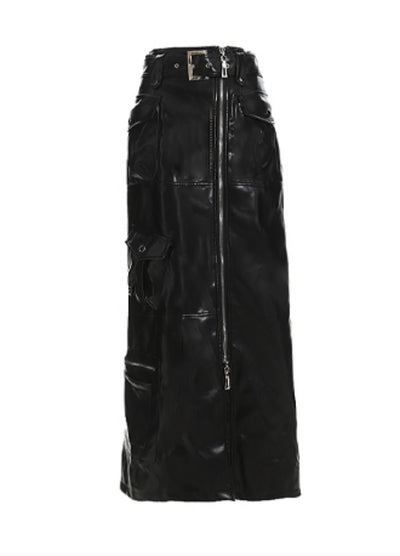 【UNCMHISEX】Full zip gimmick synthetic leather design skirt  UX0037