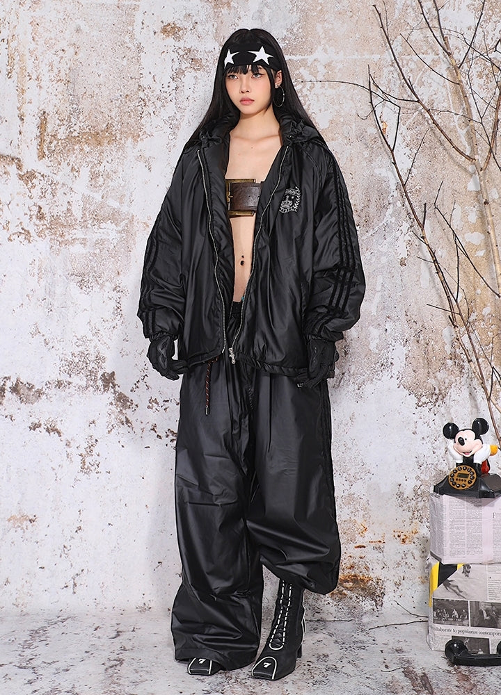 【UNCMHISEX】Gorgeous design color synthetic leather wide pants  UX0045