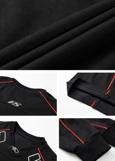 【BLACK BB】Number multi-initial design balance color long sleeve T-shirt  BK0063