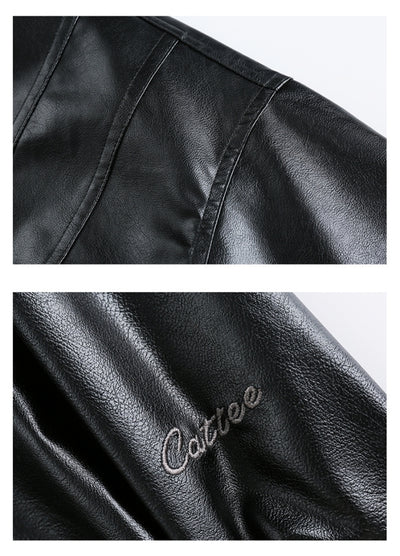 【12/2新作】Black spacey glossy design basic style leather jacket  HL3106