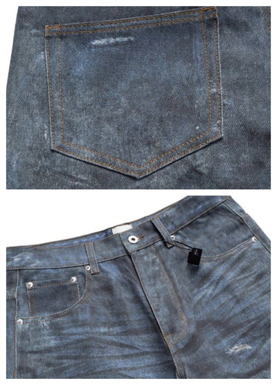 【Blacklists】Navy blue distressed wide denim pants  BL0028