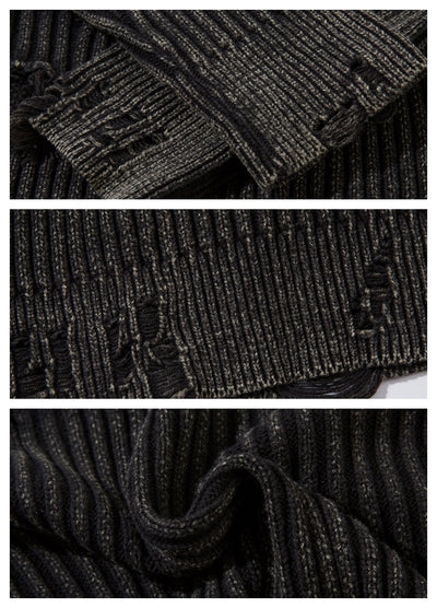 【MR nearly】Mid-length distressed simple design tight fit knit sweater  MR0151