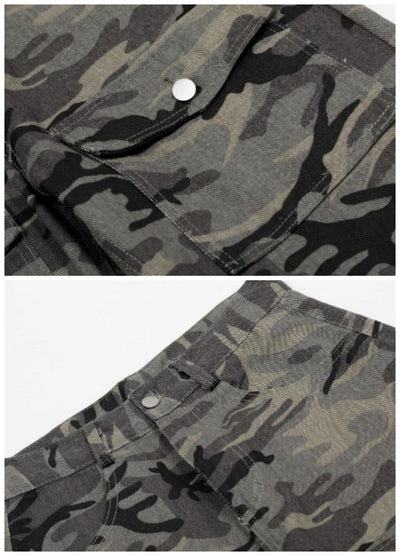 【Blacklists】Dull grey camouflage base wide straight pants  BL0049