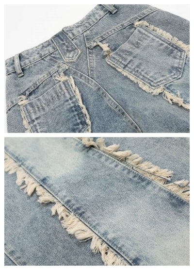 【Blacklists】Remade multi-fringe distressed wide denim pants  BL0042