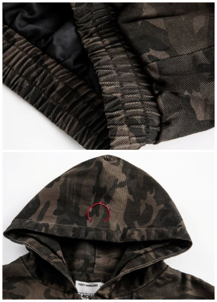 【Blacklists】All camo rib style full zip jacket hoodie  BL0044