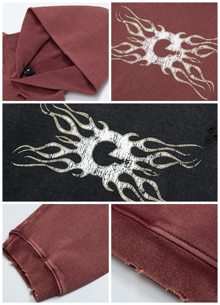 【OVDY】Front Subculture Devil Vintage Base Color Hoodie  OD0008