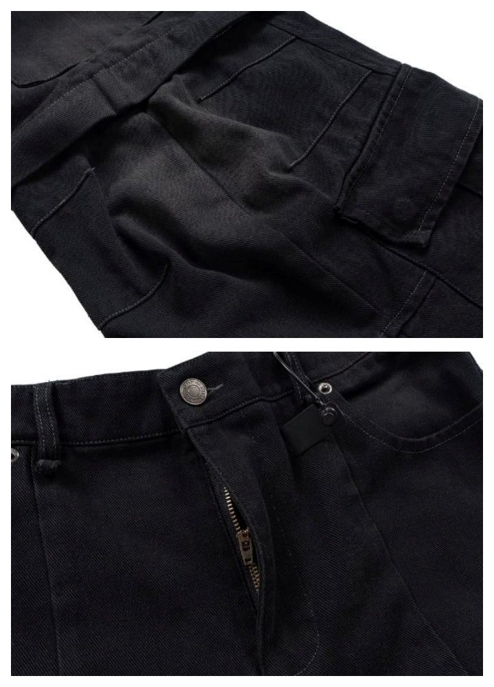 【Blacklists】Half-detachable gimmick plus basic design cargo denim pants  BL0041