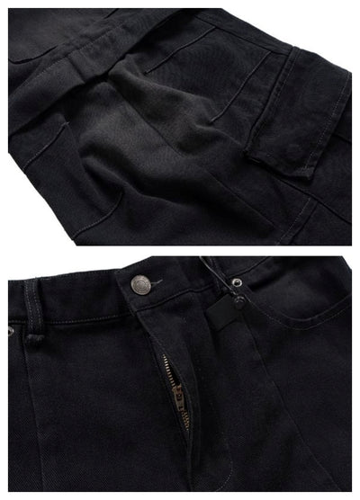 【Blacklists】Half-detachable gimmick plus basic design cargo denim pants  BL0041