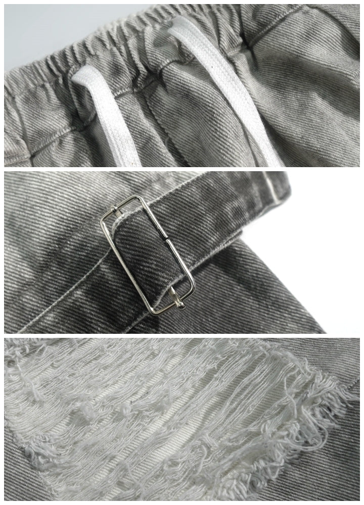 【UUCSCC】Vintage dull color random distressed wide denim pants  US0073