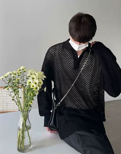 Bloom mesh black polo shirt HL2557