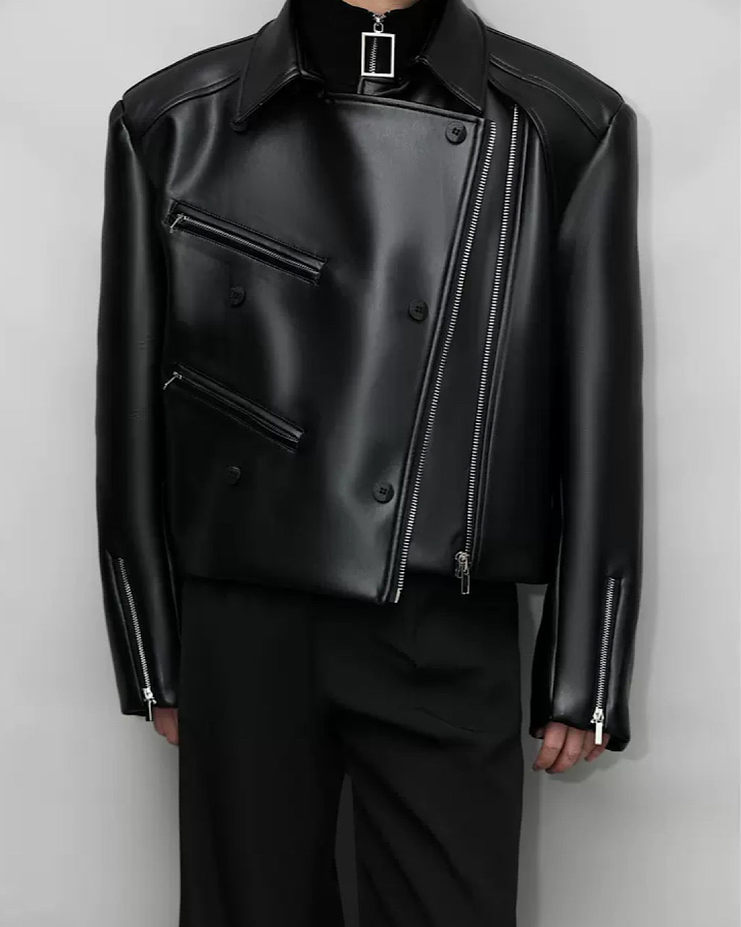 Covered patching leather jacket  HL2832